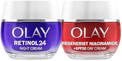 Olay Retinol24 Creme de Noite 50ML e Olay Niacinamida + SPF30 Dia Hidratante 50ML. Pack de 2 cremes antirrugas. Pele mais jovem e radiante