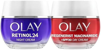 Olay Retinol24 Creme de Noite 50ML e Olay Niacinamida + SPF30 Dia Hidratante 50ML. Pack de 2 cremes antirrugas. Pele mais jovem e radiante