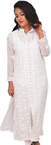 Georgette Kurtis for Women Lucknowi Chikan Kurtis with Crochet Buttons