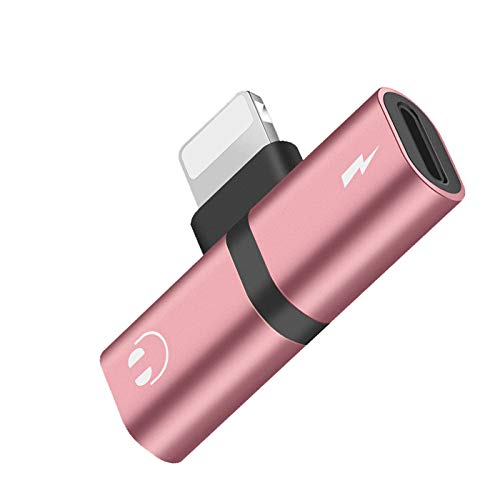 for iPhone Headphone Jack Adapter for iPhone Xs/Xs Max/Xr/8/8Plus/7/7Plus Earphone Splitter Adapter Dongle 2 in 1 Chargers Audio Connector Convertor Charger Cable,Fast Car Charger Splitter,Rose-Gold