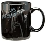 Vandor 47462 Elvis Presley Wertheimer 12 oz Ceramic Mug, Black, White, and Blue