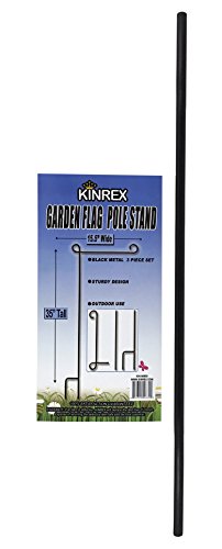 KINREX Garden Flag Stand - Garden Flag Pole - Flag Holder - 35" Tall x 15.5" Wide - Black Metal 3 Piece Set