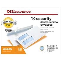 Office Depot Double-Window Envelopes, #10 (4 1/8in. x 9 1/2in.), White, Clean Seal(TM), Box Of 250, 77139