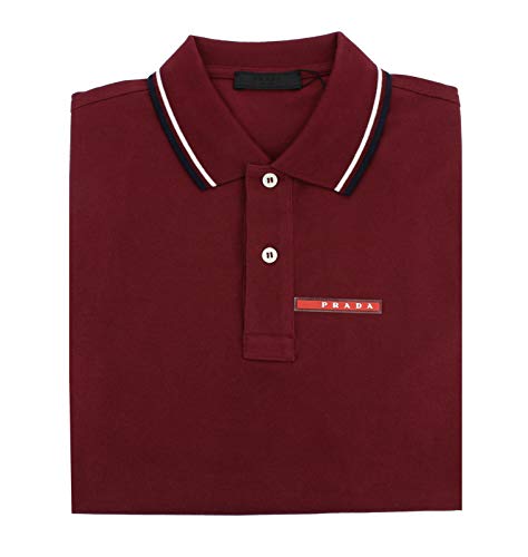 Prada Men's Cotton Piqué Short Sleeve Slim Fit Polo Shirt, Bordeaux