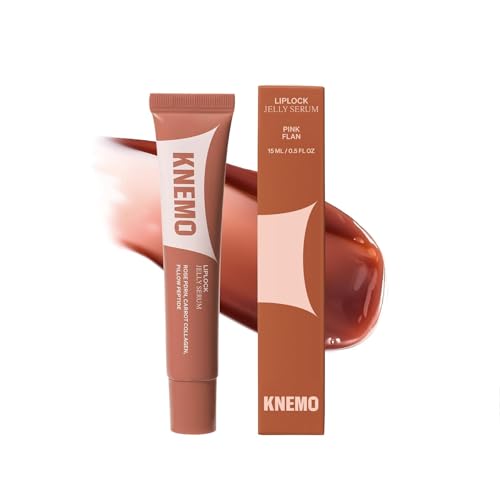 KNEMO LipLock – Moisturizing K-beauty Vegan Lip Balm & Serum for Dry, Chapped Lips, Glossy Overnight Lip Mask with Rose PDRN, Carrot Collagen & Pillow Peptides (Pink Flan – Warm Taupe Tint)