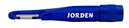 Personalisierte Taschenlampe mit Karabiner mit Aufschrift Jorden (Vorname/Zuname/Spitzname)