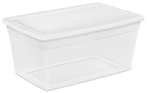 Sterilite 16668004 90 Quart/85 Liter Storage Box, Clear with a White Lid, 4-Pack