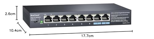 BrosTrend 2.5Gb Network Switch, 8-Port Unmanaged Ethernet Switch Supports Static Link Aggregation & VLAN Ideal for Gaming NAS PC, Ethernet Splitter, Fanless, Desktop / Wall-Mount, Lifetime Protection