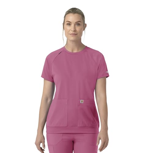 Carhartt Force Cross-Flex Knit Women's Crew Neck Scrub Top, Electric Fuschia, S