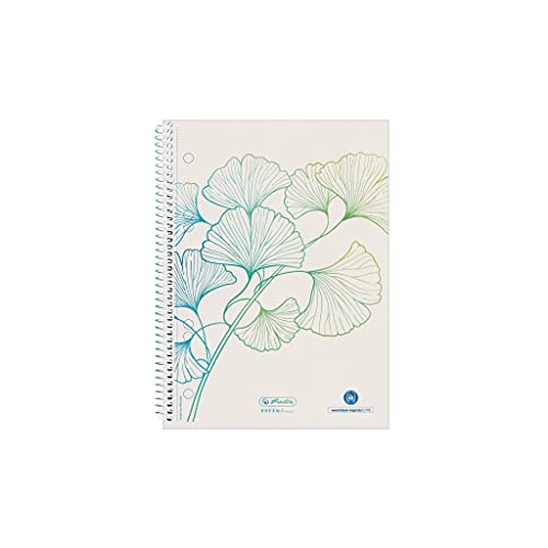 Herlitz Spiralblock GREENline A5, kariert, 70 Blatt, Motiv Ginkgo, 5 Stück