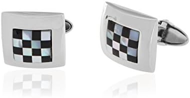 Sterling Silver Onyx and Mother of Pearl Checker Cufflinks