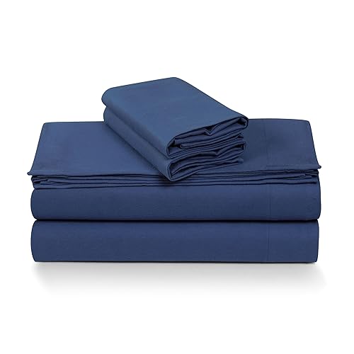 Tribeca Living 100% Cotton German Flannel Sheet Set – 200 GSM, Deep Pocket, Ultra Soft & Cozy, Full, Mid Blue