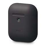 elago AirPods 2 Silicone Case [Front LED Visible] Supports Wireless Charging, Extra Protection, 2019 Latest Model - for AirPods 2 Wireless Charging Case (Black)