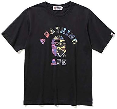 Summer Bape Color Ape Avatar Letter Printed Cotton Round Neck T-Shirt Men's/Women's Black