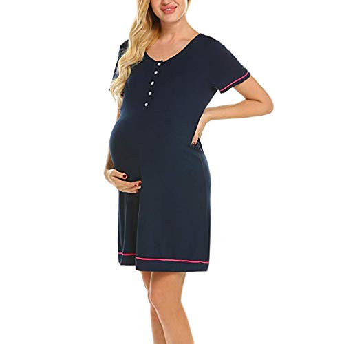 Sttech1 Maternity Gown Womens Nursing Nightwear Button Up Hospital Nightdress