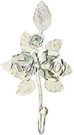 Key Holder for Wall Décor. Off-White Decorative Handmade Hook. Vintage Antique Metal. Shabby Chic French Accent (Ivory and Gold)