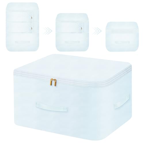 Photo 1 of Ultra Space Saving Self Compression Organizer, Comforter Storage Bag for Clothes, Blankets, Pillows, Duvet, Comforters, Bedding Sets and Much More (Blue,X-L - 54 * 42 * 60cm)