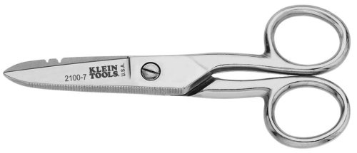 Electrician Scissors for Home Theater, Datacom, Telecom, Cuts, Crimps, Strips, Nickel Plated Klein Tools 2100-7