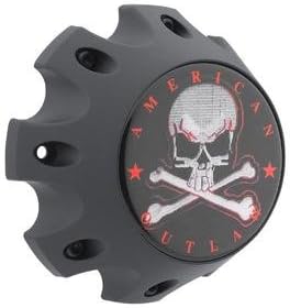 AMERICAN OUTLAW WHEELS BC-790 MATTE BLACK SCREW IN CENTER CAP WITH RED SKULL STANDARD LENGTH