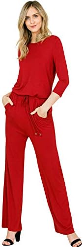Annabelle Women's Solid Knit 3/4 Sleeve Back Keyhole Full Length Pocket Jumpsuits S-3XL