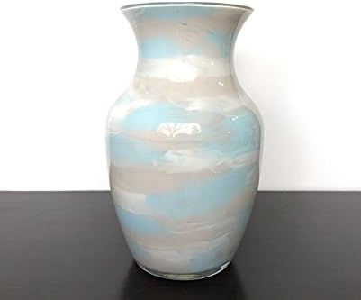 Blue Tan and White Vase Hand Painted Glass Waterproof