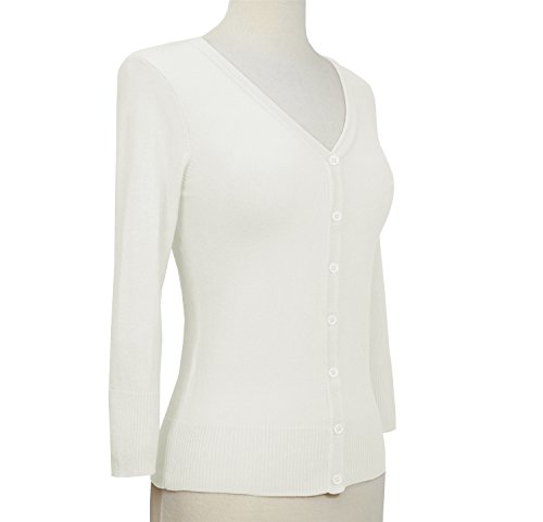V-Neck Sweater Cardigan, 45 Colors, Vintage Inspired, Pinup, by Mak CO078-WHT-1X