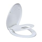 Elongated Toilet Seats with Built in Potty Training Seat, Magnetic Kids Seat and Cover, Slow Close, Fits both Adult and Child, Plastic, White