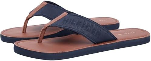 Hilfiger Sandales de plage en cuir FM0FM05808 pour homme, bleu (ciel du désert), pointure 42
