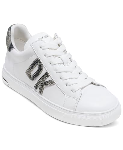 DKNY Women's Abeni Low Top Sneaker with Logo, White/Morel, 6.5