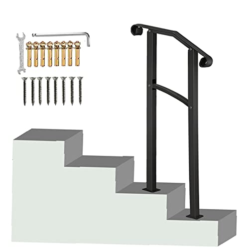 ATYOUK Black Handrail,2 Step Handrail Fits 1 to 2 Steps Mattle Wrought