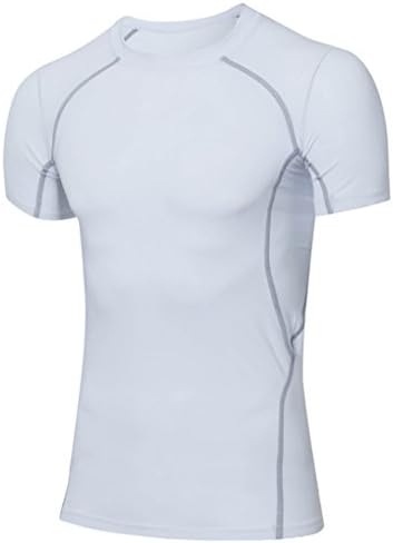 HOP SPORT Men's Athletic Compression T-Shirt Short Sleeve Under Base Layer Sport Quickly Dry Muscle Running Shirt 2019-White-XL