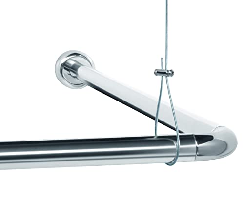 Libaro Tringle à rideau de douche universelle - Convient pour la forme en L et en U - Avec Supports de plafond - Pour baignoires - En matériaux inoxydables