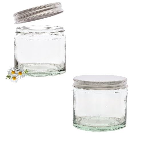 Elegant and Durable 250ml Large Clear Glass Jars with Airtight Silver Lids - Perfect for Candlemaking, Storage, DIY Beauty and Gifting - Heat-Resistant, Refillable & Stylishly Compact - Set of 2