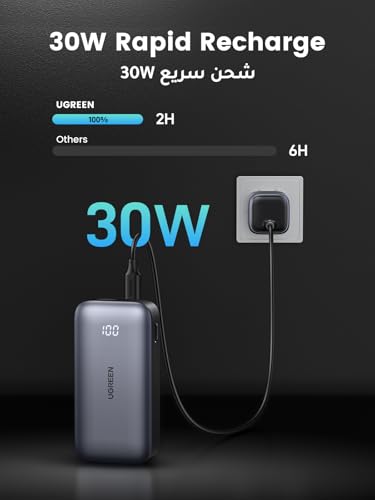 UGREEN Power Bank 10000mAh, 30W iPhone Portable Charger, USB C Fast Charging Hi-Speed Power bank, Smaller Battery Pack Compatible with iPhone 16/15/14/13/12 Series, Samsung S25, iPad Pro, AirPods etc