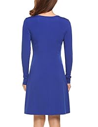 elesol de la mujer cuello en V Imperio cintura manga larga sólido Fit and Flare una línea vestido