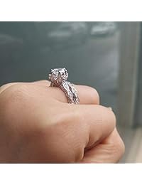 Wuziwen - Juego de anillos de compromiso de 4 quilates con circonita cúbica y diamantes de imitación, plata de ley