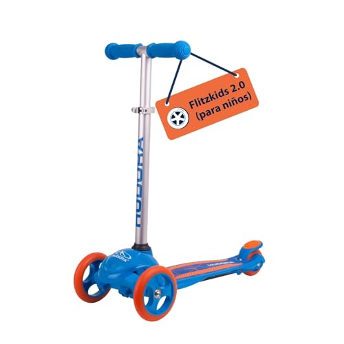 HUDORA Scooter Flitzkids 2.0 - Sturdy childrens scooter with large footboard - Height-adjustable & transportable mini tricycle scooter for up to 50kg - Aluminium scooter for children