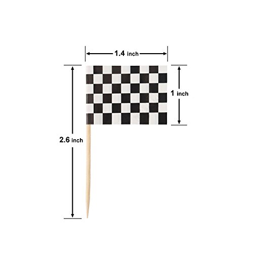Black and White Checkered Racing Flag Picks Food Fruit Toothpicks Cocktail Sticks Cupcake Toppers Party Decorations, 100 Count - Thumbnail 2