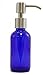Cobalt Blue 4-Ounce Glass Bottles with Stainless Steel Pump Nozzles (4 Pack); Empty Bottles Ideal for Lotion & Liquid Soap