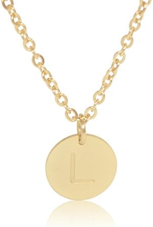 18K Gold-Plated Round Disc Engraved Initial Pendant 18” Adjustable Necklace with Personalized Alphabet Letter (L)