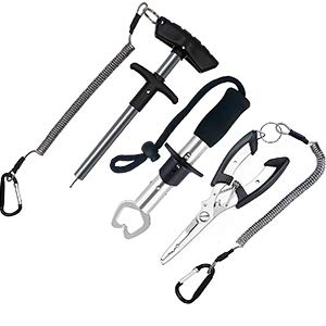 Lix&Rix Aluminum Fish Hook Remover and Stainless Steel Fishing Pliers and Fish Lip Gripper with Coiled Lanyard Sets