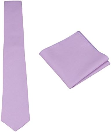 Mens Solid Linen Tie Set : Slim Necktie with Matching Pocket Square