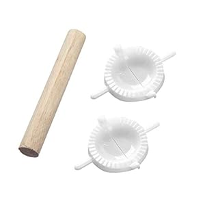 Set van Dumpling Mould Food Grade Plastic Gebak Presser Set, 2 Dumpling Presser Mould – Diameters 6,5 cm/ 3″ met Rolling Pin, Gemakkelijk Chinese Dumpling Maker Pie Deeg Press Mould Tool