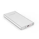 Portable Charger 10000mAh Power Bank External Battery Backup Pack BENANNA S1 Slim Compatible iPhone X XR XS Max 8 7 6 5 Plus iPad Android Cell Phone Galaxy Note LG Gopro - Silver