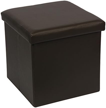 SULIT Classic Faux Leather Folding Storage Ottoman,Cube Foot Rest Stool Seat(BROWN)