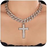 Octwine Boho Vintage Rhinestones Chunky Necklace Silver Chain Choker Cross Pendant Collar Punk Trendy Necklace for Women