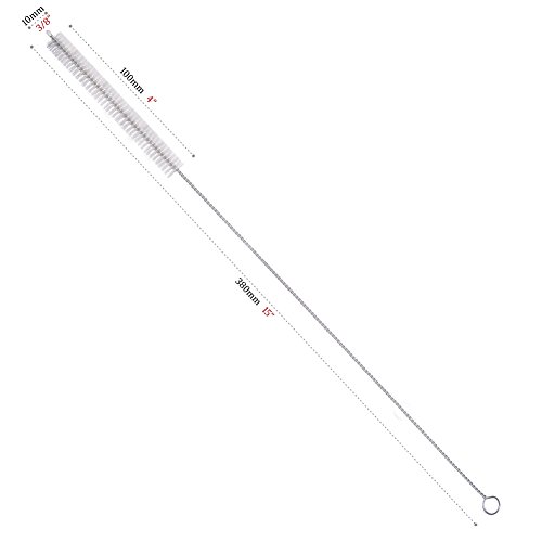 Drinking Straw Cleaning Brushes Set 15" Extra Long 10mm Extra Wide Pipe Tube Cleaner Nylon Bristles Stainless Steel Handle - 15" x 3/8" (10mm) - Set of 4