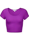 Cute Soft Slim Fitted Short Sleeve Scoop Neck Crop Tops 097-Purple US L