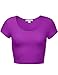 Cute Soft Slim Fitted Short Sleeve Scoop Neck Crop Tops 097-Purple US L