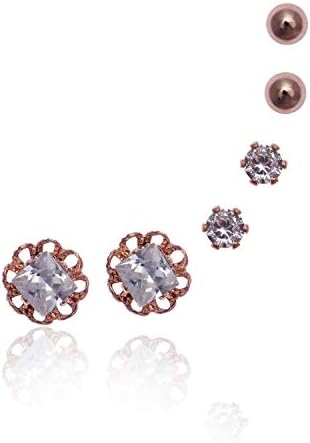 Sonal Fashion Jewellery Rose Gold Stainless Steel Stud Earrings for Women & Girls 6 Pairs (SOER035)